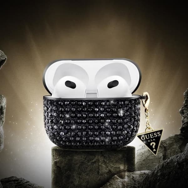 Glittrande Fodral för AirPods 3 med Charm med 4G Triangel Guess-logotyp Svart