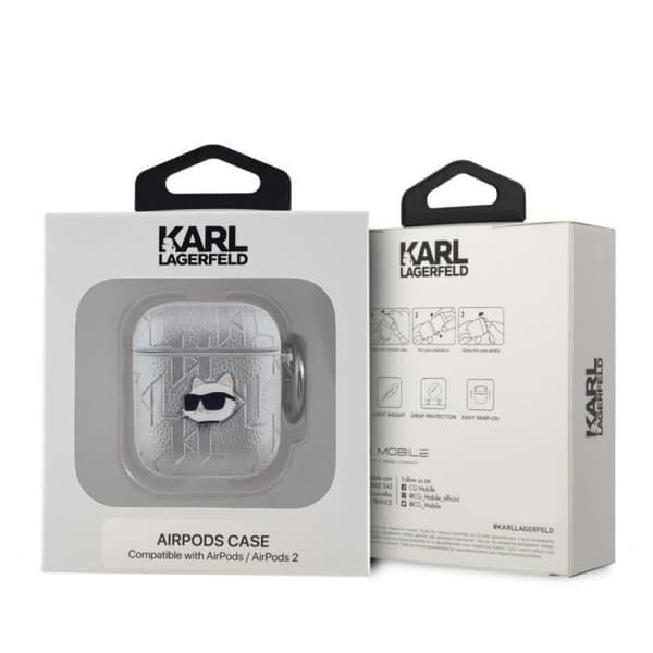 Coque för AirPods 1/2 Choupette Gaufré Karl Lagerfeld Silver