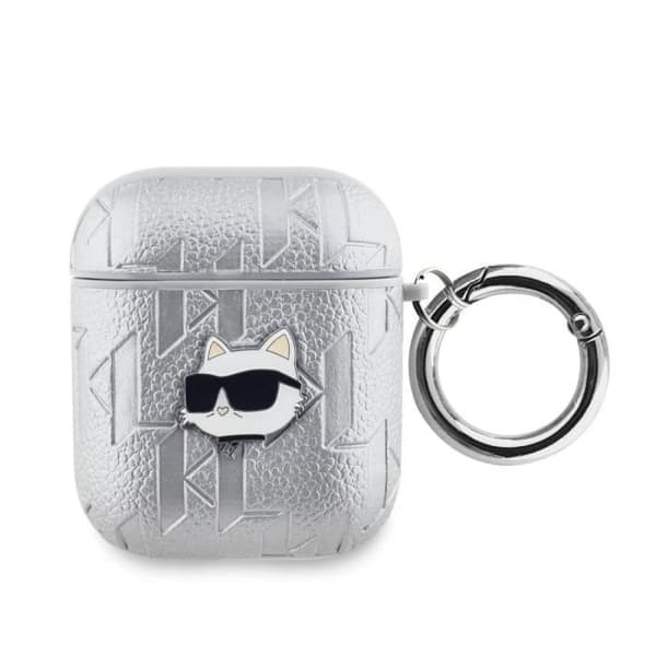 Coque för AirPods 1/2 Choupette Gaufré Karl Lagerfeld Silver