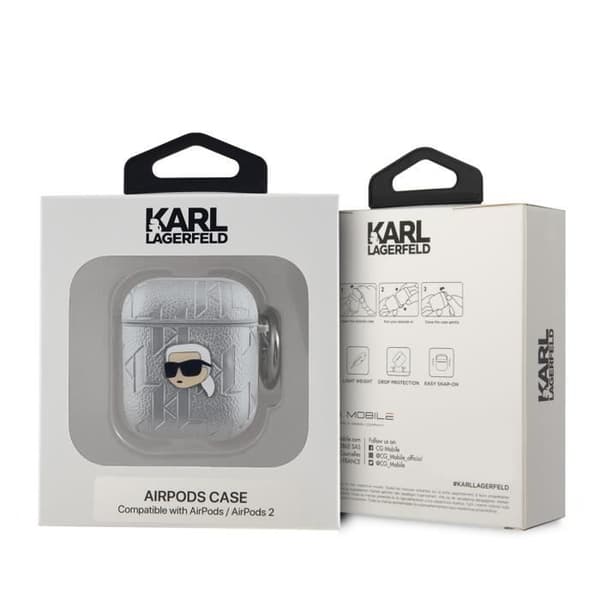 Etui för AirPods 1 / 2 Monogram med Karl Head Prägling Karl Lagerfeld Silver