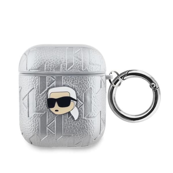 Etui för AirPods 1 / 2 Monogram med Karl Head Prägling Karl Lagerfeld Silver