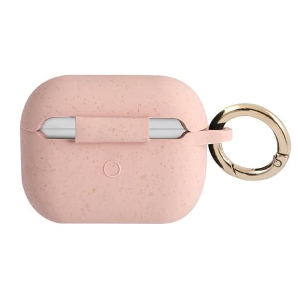 Coque i silikon för AirPods 3 med glittrande yta och karbinhake i rosa från Guess
