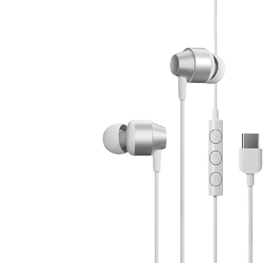 Philips C-hovedtelefoner med ledning, enkel sølv og hvid, med HD-lydkvalitet