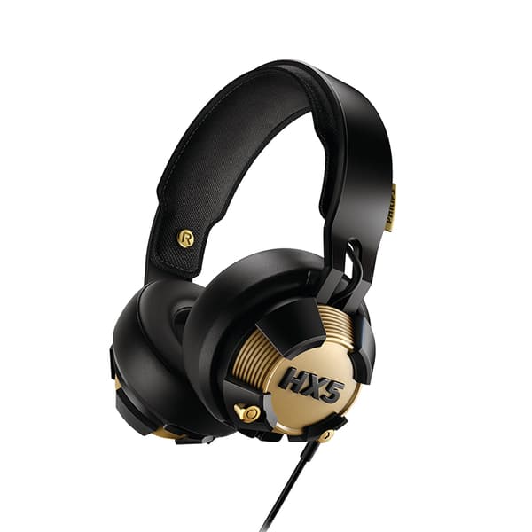 Philips HX5-hörlurar, färgmatchning i svart och guld visar den trendiga stilen