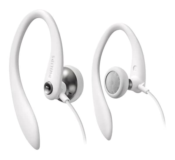 Philips SHQ5200 vita sporthörlurar med öronkrok, lätta och bekväma för att njuta av dynamisk musik