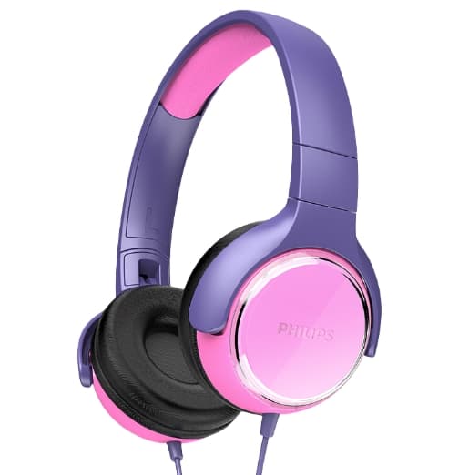 Philips trådbundna barnhörlurar – rosa och lila, färgglad modell med toning
