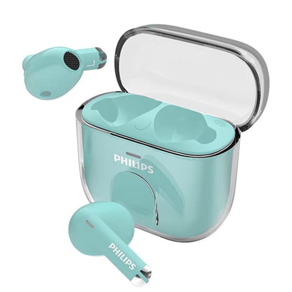 Philips ljusgröna äkta trådlösa Bluetooth-hörlurar, snyggt och bärbart laddningsfodral