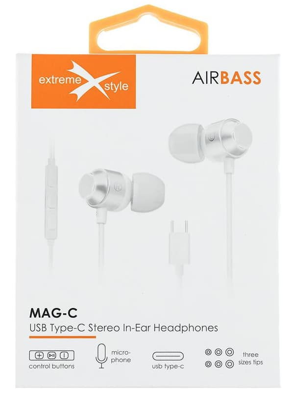 MAG-C Airbass -langalliset nappikuulokkeet USB Type-C -liitännällä (valkoiset)