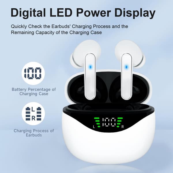 INF Trådløse 5.4 Bluetooth-ørepropper DP4 Lang batterilevetid Hvid