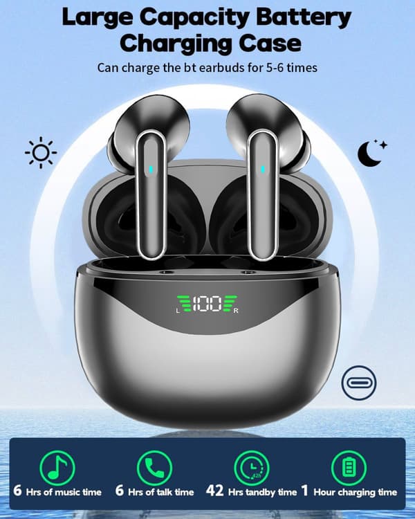 INF Langattomat 5.4 Bluetooth -kuulokkeet DP4, pitkä akunkesto Musta