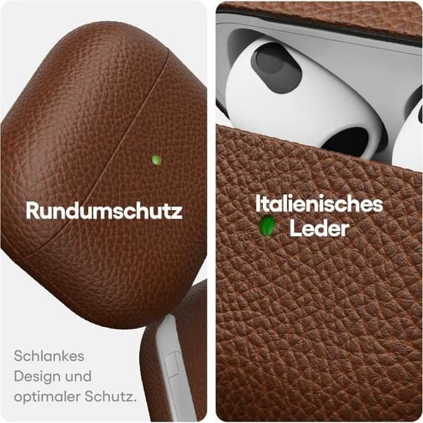 Skyddsetui - KEYBUDZ - Apple AirPods 3 - Äkta läder - Brun - Stötbeständig
