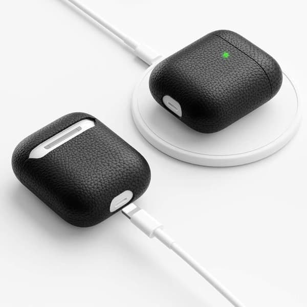 Skyddshölje i Läder - KEYBUDZ - Hantverkare - Svart - Kompatibel med AirPods 1 och 2 - Hög Kvalitet