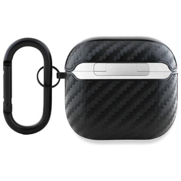 Étui för AirPods 4 med BMW-logotyp i kolfiber och dubbelmetall (svart)