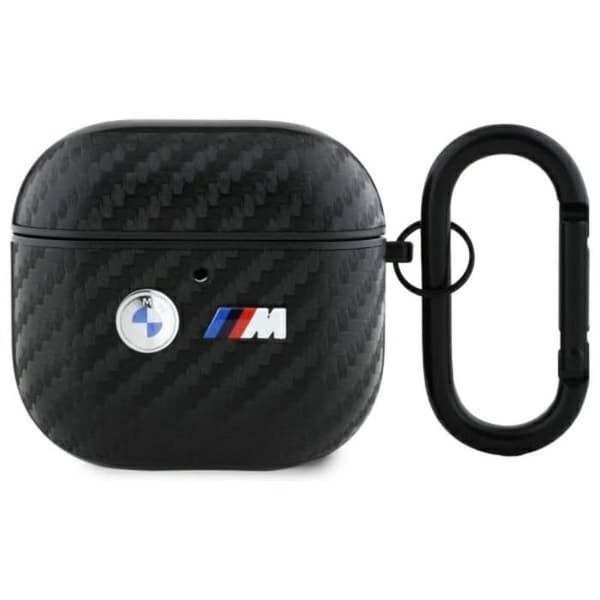 Étui för AirPods 4 med BMW-logotyp i kolfiber och dubbelmetall (svart)