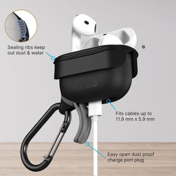 Coque för Airpods 4 Vattentät IPX6 med Karbinhake Catalyst Svart