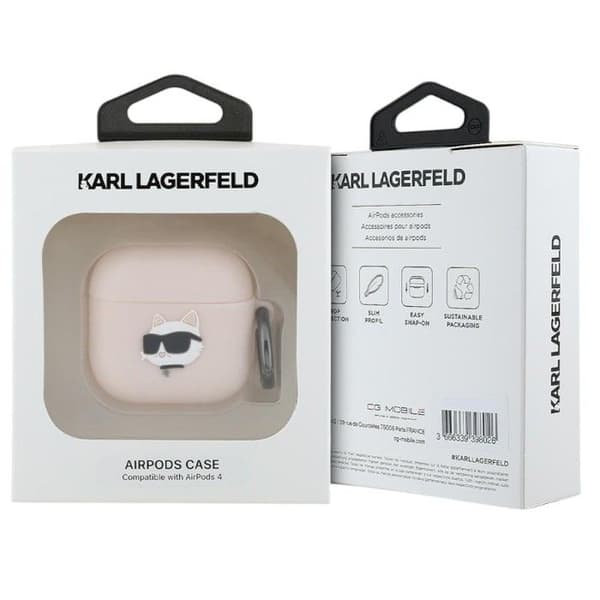 AirPods 4-fodral i silikon Karl Lagerfeld Choupette Head 3D (rosa)