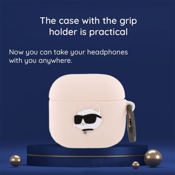 Silicone AirPods 4-fodral av Karl Lagerfeld med 3D-huvud av Karl och Choupette (svart)