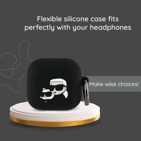 Silicone AirPods 4-fodral av Karl Lagerfeld med 3D-huvud av Karl och Choupette (svart)