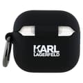 Miniatyrbild 2 av 6: Silicone AirPods 4-fodral av Karl Lagerfeld med 3D-huvud av Karl och Choupette (svart)