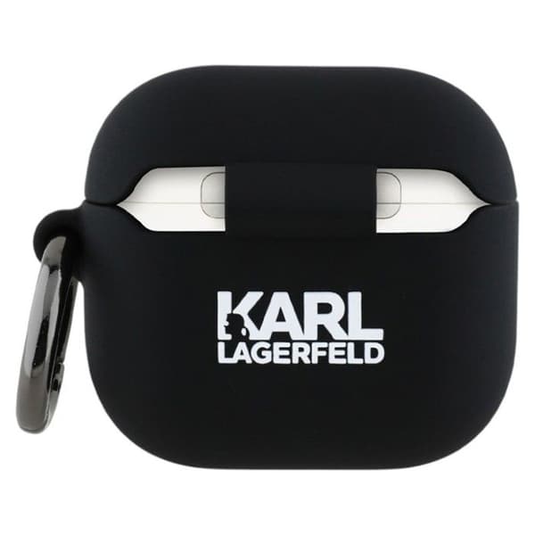 Silicone AirPods 4-fodral av Karl Lagerfeld med 3D-huvud av Karl och Choupette (svart)