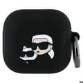 Miniatyrbild 1 av 6: Silicone AirPods 4-fodral av Karl Lagerfeld med 3D-huvud av Karl och Choupette (svart)