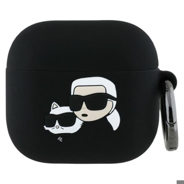 Silicone AirPods 4-fodral av Karl Lagerfeld med 3D-huvud av Karl och Choupette (svart)