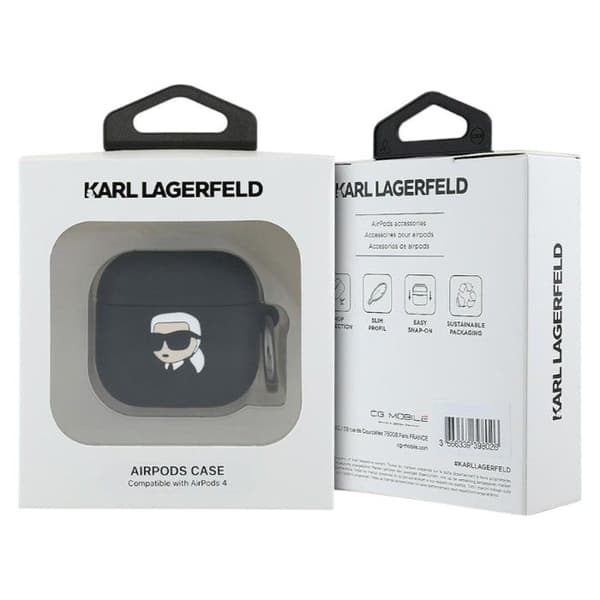 Coque för Apple AirPods 4 - Karl Lagerfeld Silicone Karl Head 3D (KLA4RUNIKK) - Svart