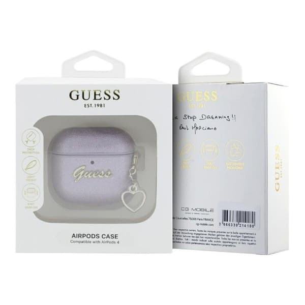 Etui för AirPods 4 med metallberlock Guess (lila)