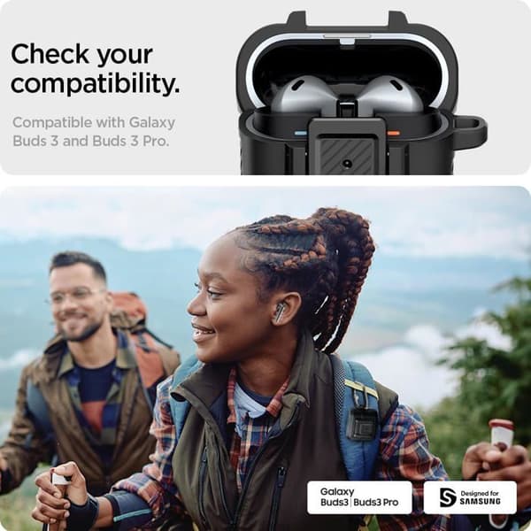Spigen - ACS08332 - Lock Fit Fodral Kompatibel med Samsung Galaxy Buds 3 Pro/Galaxy Buds 3 - Matt Svart