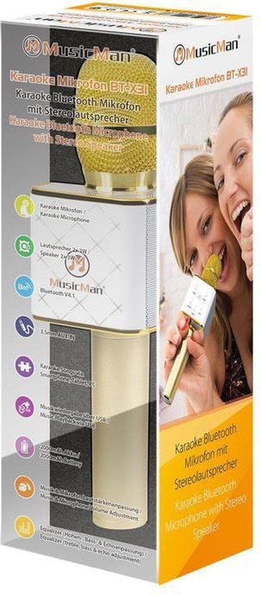 Technaxx BT-X31 Karaoke mikrofon och stereo Bluetooth högtalare Guld, Vit