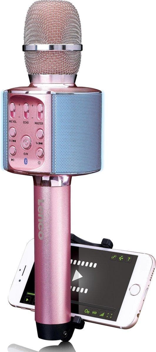 Lenco BMC-090PK - Bluetooth Karaoke mikrofon med högtalare och belysning - Rosa