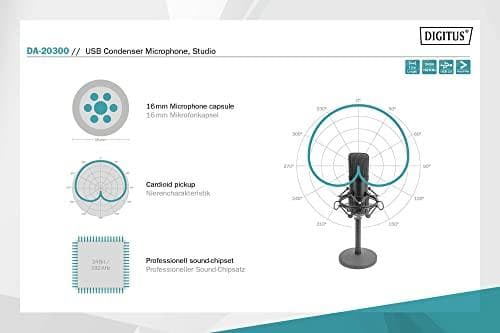 DIGITUS kondensatormikrofon USB 1,5 m 192kHz/24Bit (DA-20300)
