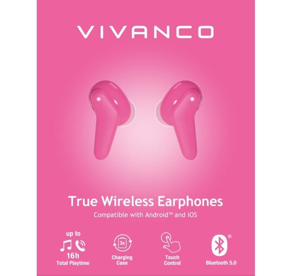 Vivanco trådlösa headset Fresh Pair BT, rosa (60631)