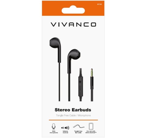 Vivanco kuulokemikrofoni Stereo Earbuds, musta (61740)