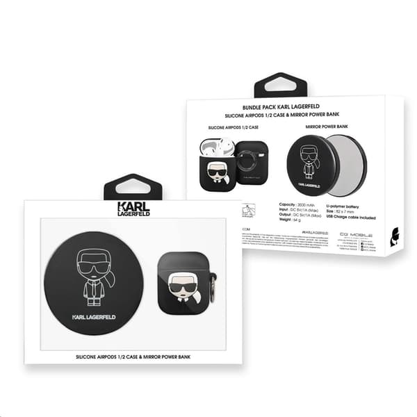Karl Lagerfeld Bundle Ikonik – Kotelosarja Apple Airpods 1/2 + Power Bankin peilillä
