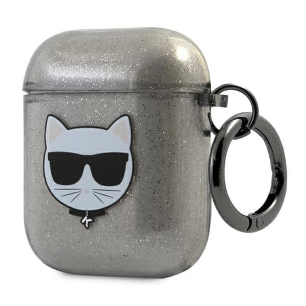 Karl Lagerfeld Choupette Head Glitter - Airpods etui (sort)
