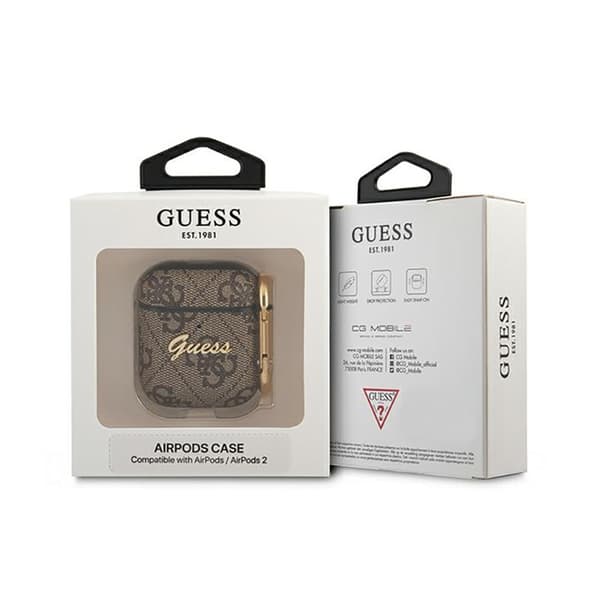 Guess 4G Script Metal Collection - AirPods-fodral 1/2 Gen (brunt)