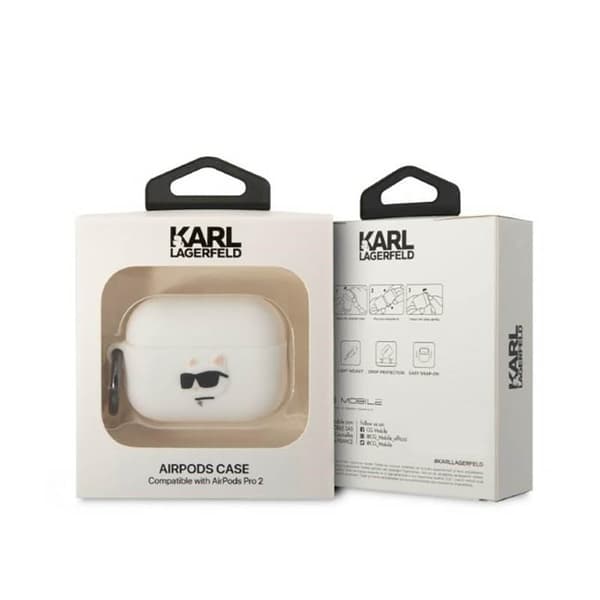Karl Lagerfeld Silikon NFT Choupette Head 3D - AirPods Pro 2 Fodral (Vit)