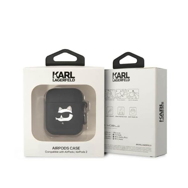 Karl Lagerfeld Silikon NFT Choupette Head 3D - AirPods-fodral 1/2 Gen (svart)