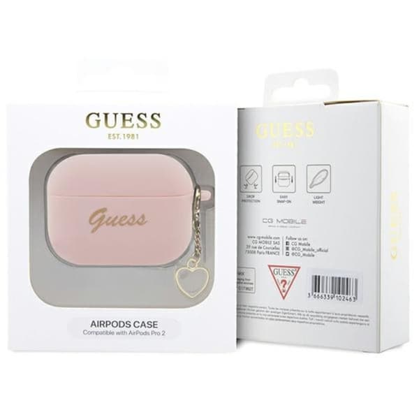 Guess Silicone Heart Charm - AirPods Pro 2 -kotelo (vaaleanpunainen)