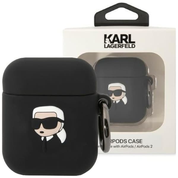 Karl Lagerfeld KLA2RUNIKK veske for AirPods 1/2 - svart silikon Karl Head 3D