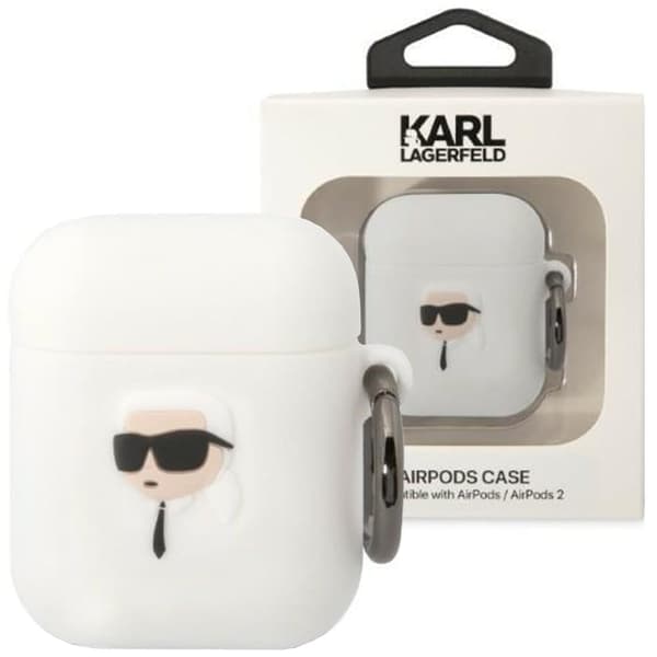 Karl Lagerfeld KLA2RUNIKH veske for AirPods 1/2 - hvit silikon Karl Head 3D