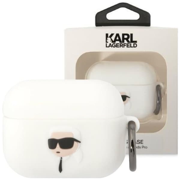 Karl Lagerfeld KLAPRUNIKH veske til AirPods Pro - hvit silikon Karl Head 3D