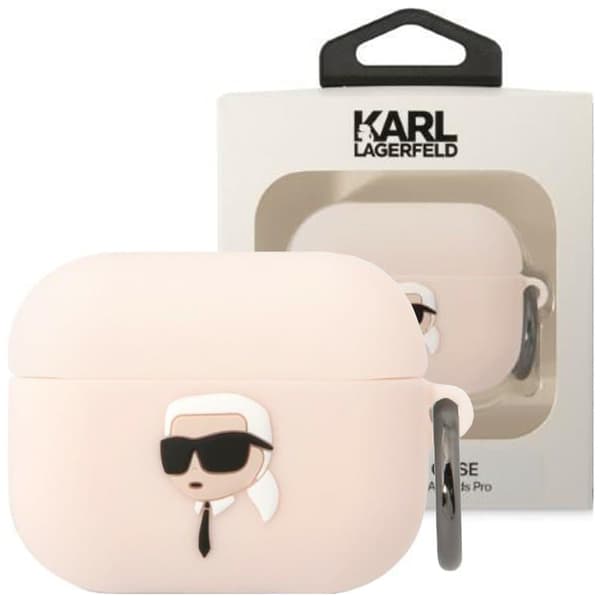 Karl Lagerfeld KLAPRUNIKP veske til AirPods Pro - rosa silikon Karl Head 3D