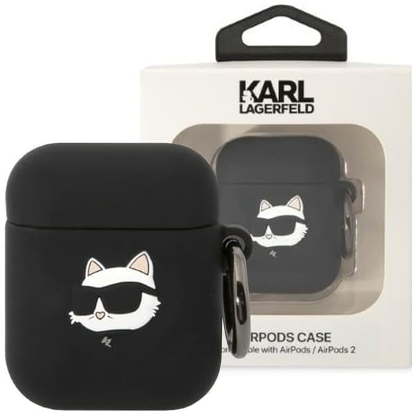 Karl Lagerfeld KLA2RUNCHK Veske for AirPods 1/2 - Svart silikon Choupette Head 3D