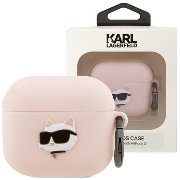 Karl Lagerfeld KLA3RUNCHP veske for AirPods 3 veske - rosa Silikon Choupette Head 3D