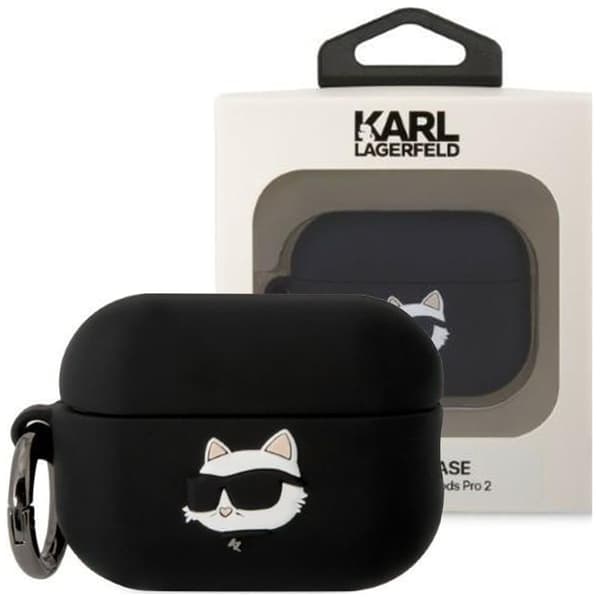 Karl Lagerfeld KLAP2RUNCHK-deksel til AirPods Pro 2-deksel - svart silikon Choupette Head 3D