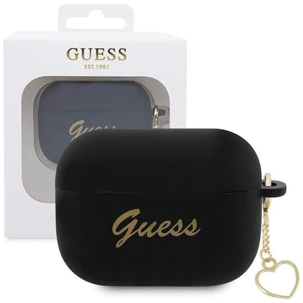 Guess GUAP2LSCHSK-deksel til AirPods Pro 2-deksel - svart Silicone Charm Heart Collection