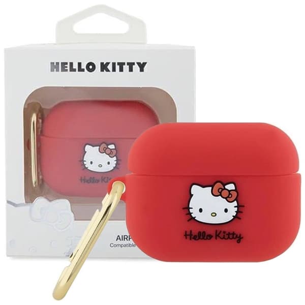 Hello Kitty Silikon 3D Kitty hodedeksel for AirPods Pro 2 (2022/2023) - rød