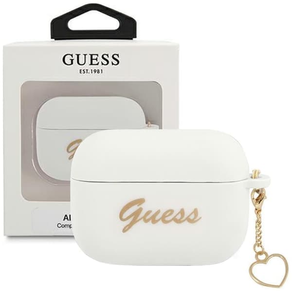 Guess GUAPLSCHSH AirPods Pro-deksel hvit/hvit Silikon Charm Heart Collection